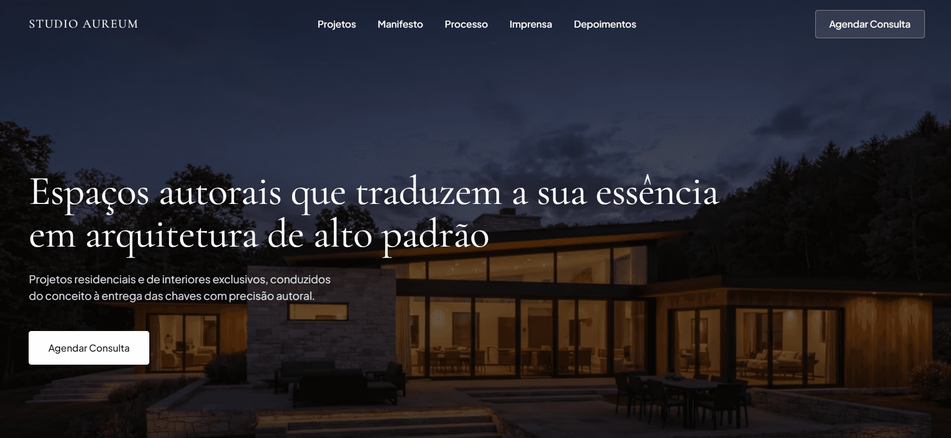 Captura de tela do site institucional da Studio Aureum
